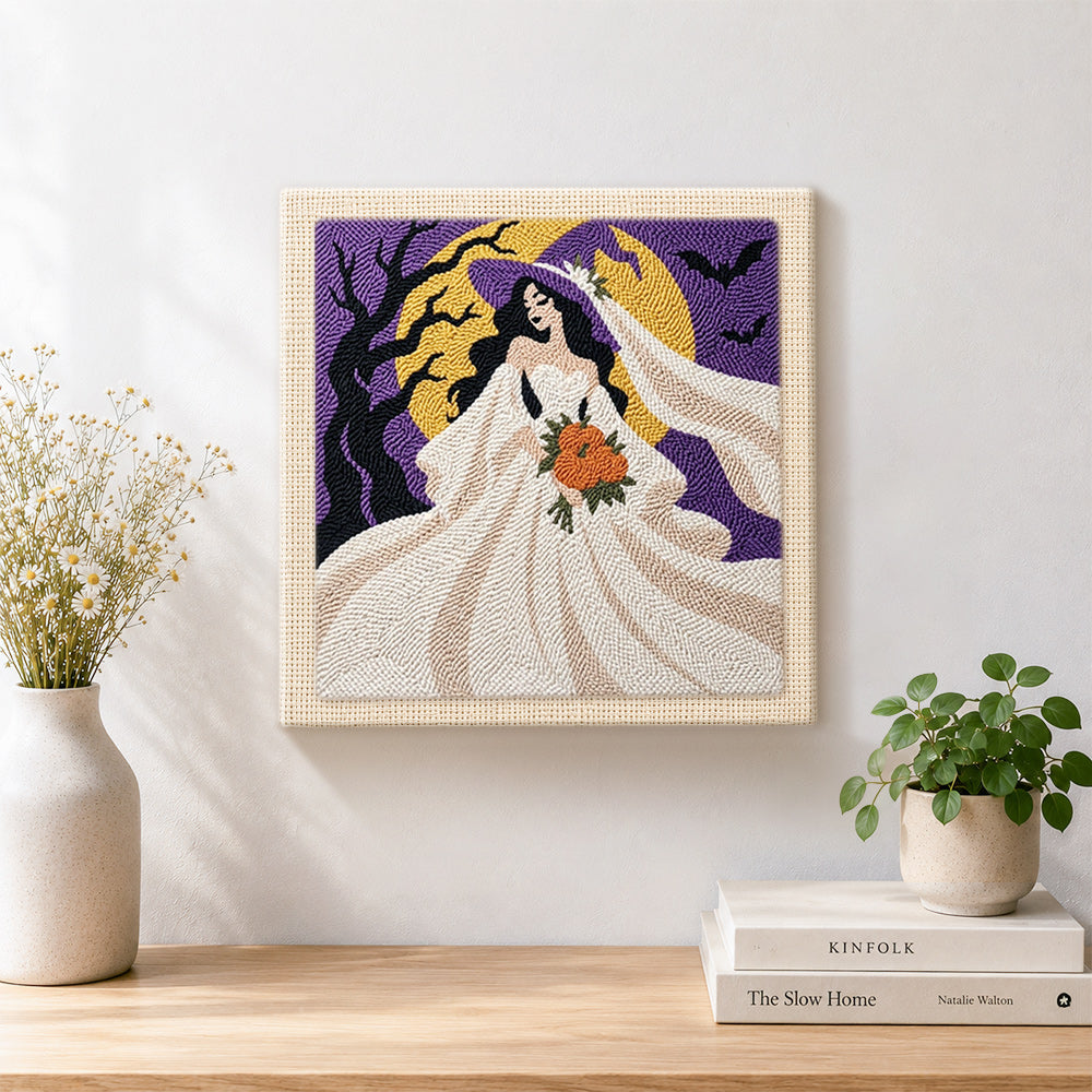 Finished moonlit witch bride artwork displayed on a wall