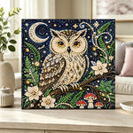 Finished moonlit woodland owl pearl diamond painting artwork displayed as home decor