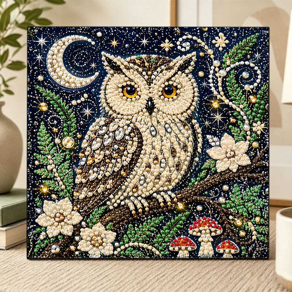 Moonlit woodland owl pearl diamond painting kit for beginners