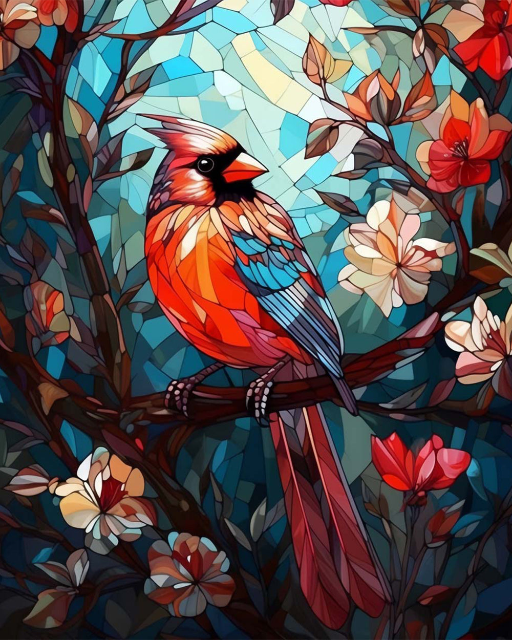 Mosaic style northern cardinal cross stitch kit for beginners