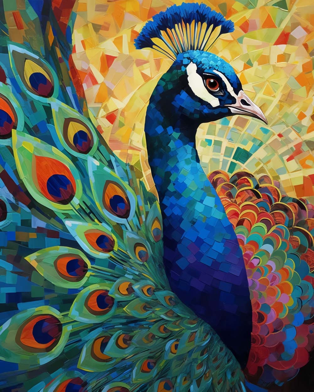 Mosaic style peacock cross stitch kit for beginners