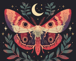 Moth beneath crescent moon cross stitch kit for beginners