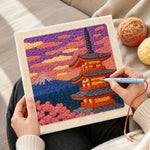Creating handmade mount fuji and pagoda punch needle artwork