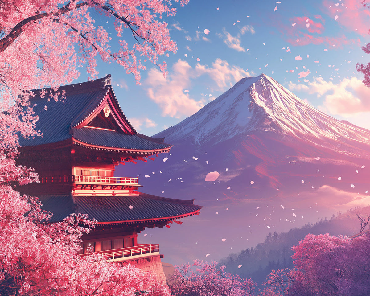 Mount fuji with cherry blossoms cross stitch kit for beginners