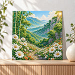 Finished mountain bamboo floral landscape pearl diamond painting artwork displayed as holiday home decor