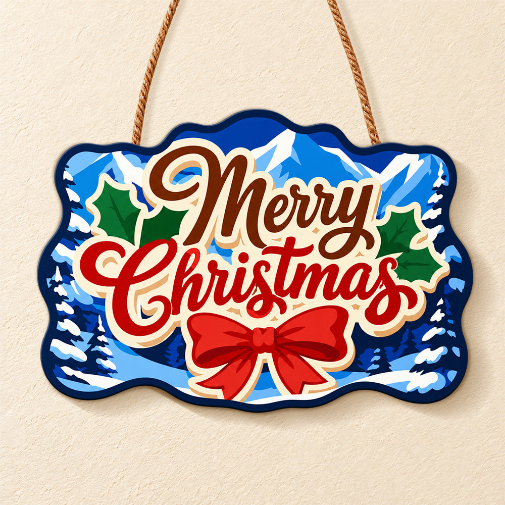 Mountain christmas scene paint by numbers door hanger finished design