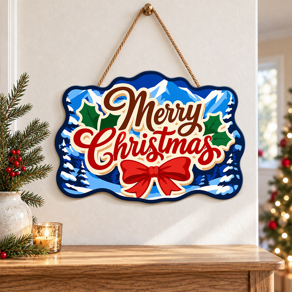 Mountain christmas scene paint by numbers door hanger as indoor wall decor