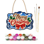 Mountain christmas scene paint by numbers door hanger with paints and brushes