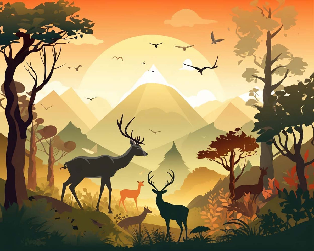 Mountain forest deer herd cross stitch kit for beginners