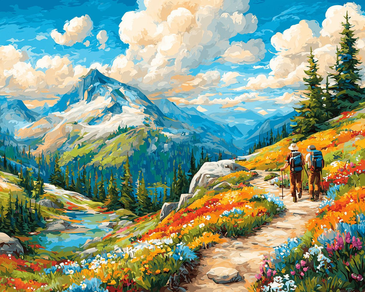 Mountain hiking trail cross stitch kit for beginners