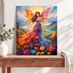 Finished mountain meadow fairy pearl diamond painting artwork displayed as home decor