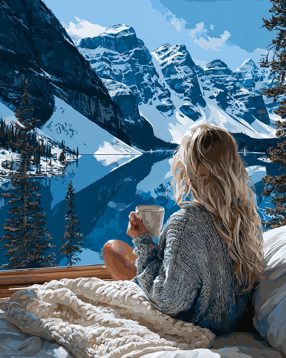 Mountain morning coffee cross stitch kit for beginners