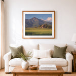 Finished mountain rice field hutcross stitch artwork displayed as home decor