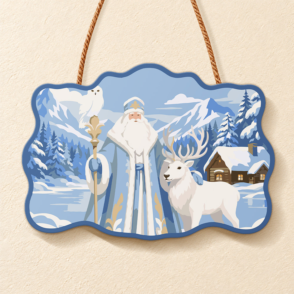Mountain santa and wildlife paint by numbers door hanger finished design