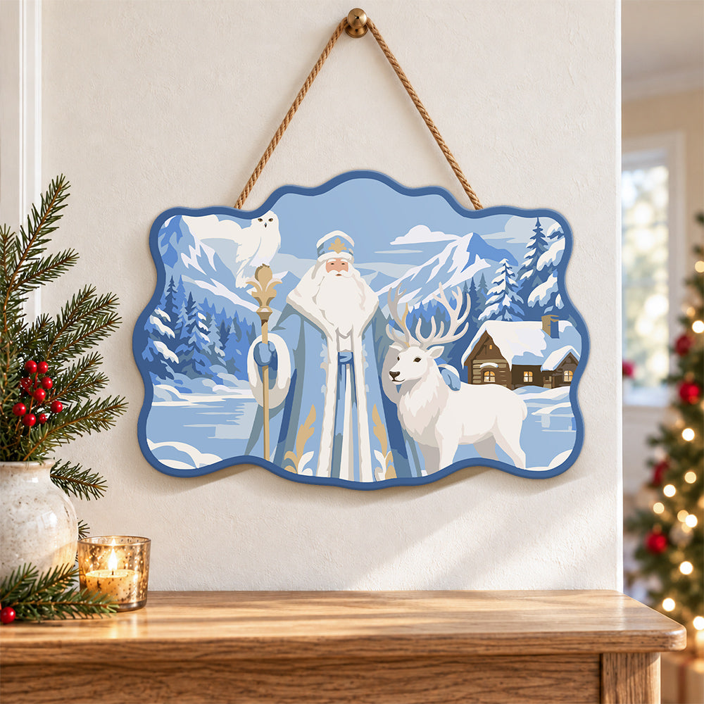 Mountain santa and wildlife paint by numbers door hanger as indoor wall decor