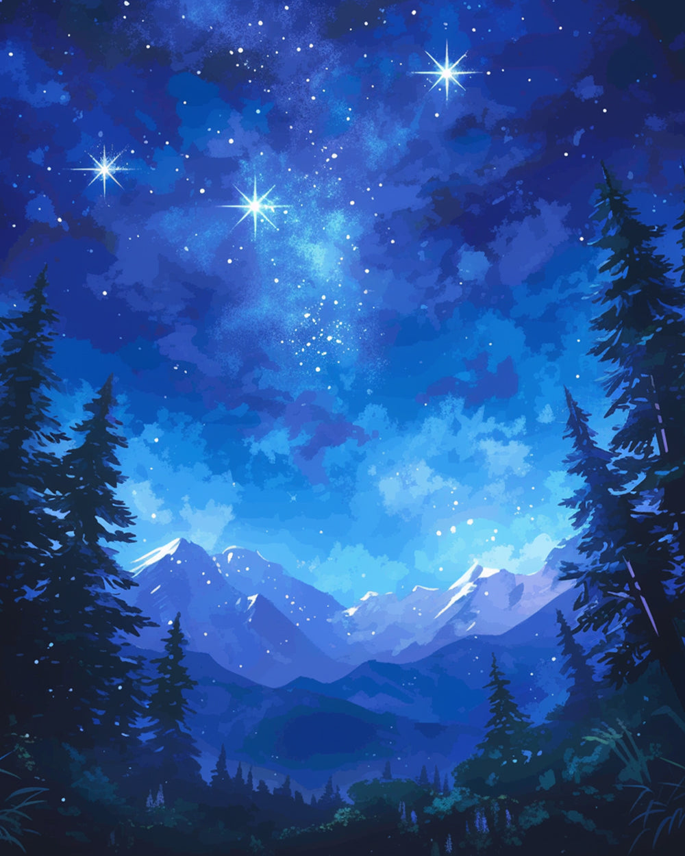 Mountain starry night cross stitch kit for beginners