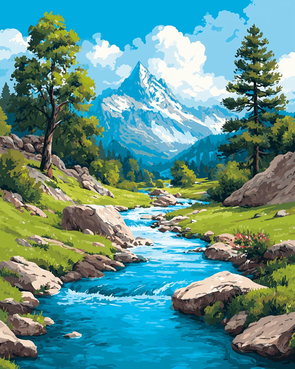 Mountain stream valley cross stitch kit for beginners