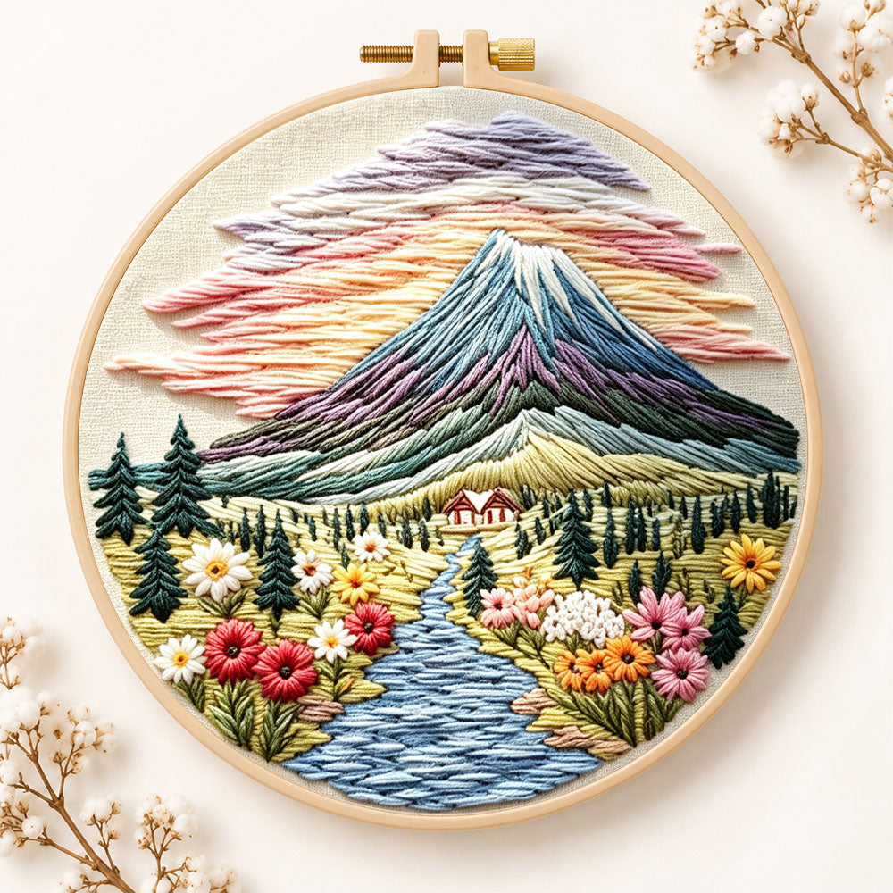 Mountain sunset scenery embroidery kit