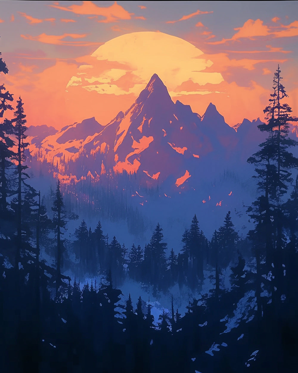 Mountain sunset wilderness cross stitch kit for beginners