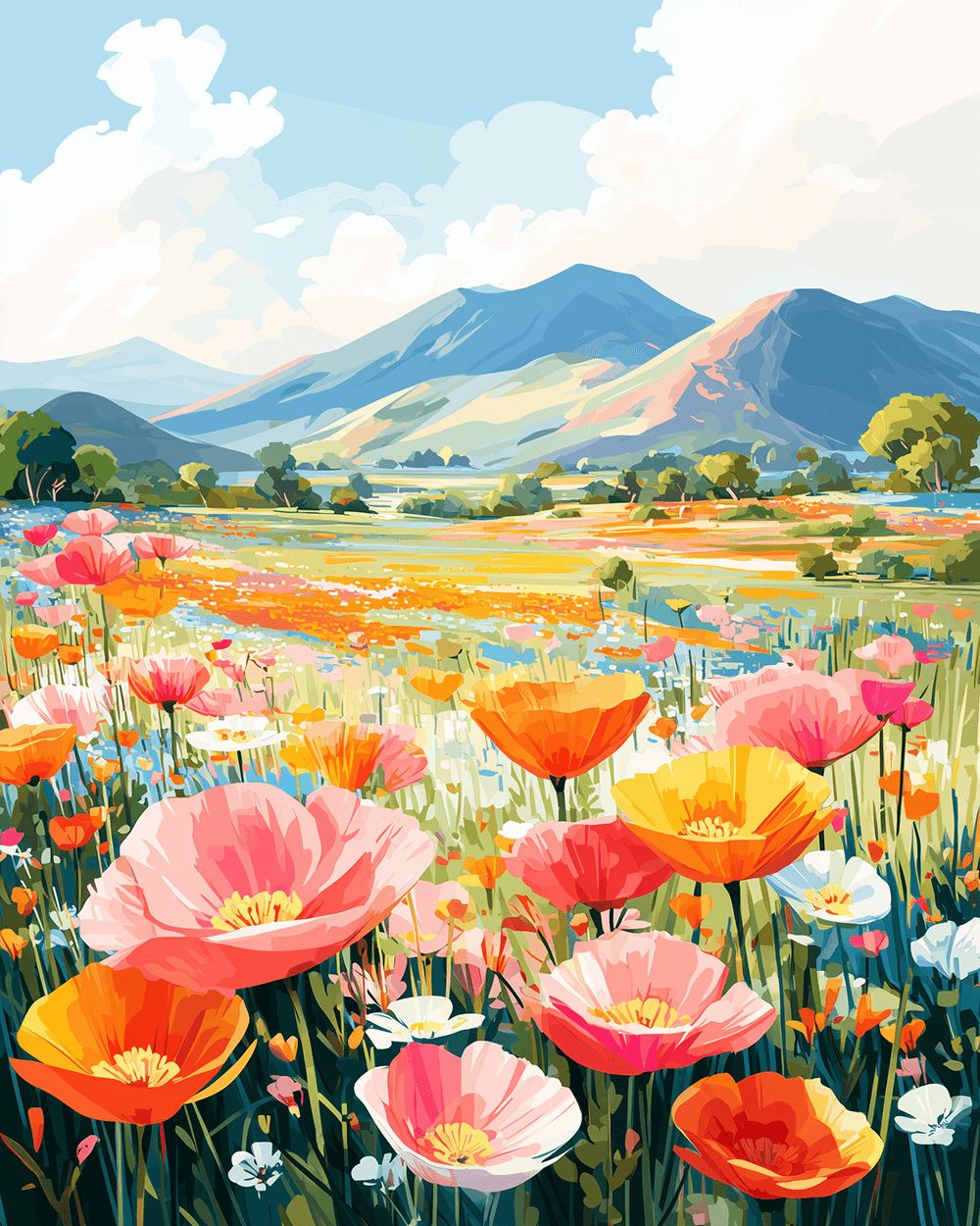 Mountain wildflower meadow cross stitch kit for beginners