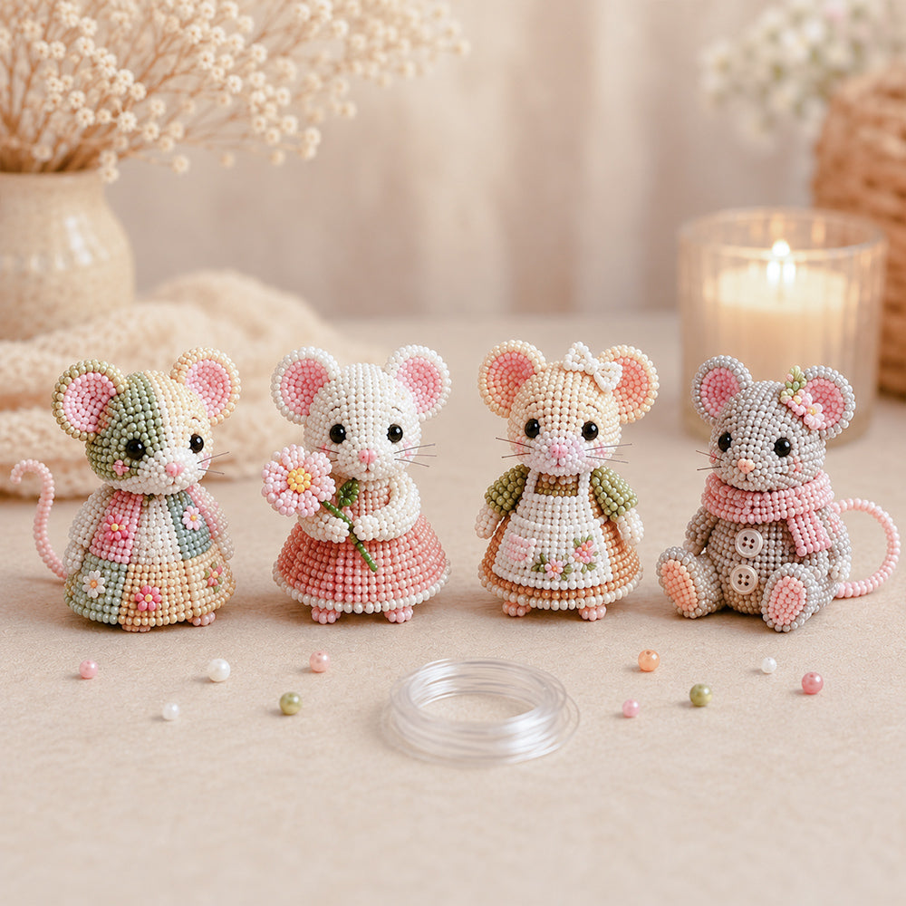 Mouse family 3d beaded mini diy craft kits