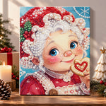 Mrs claus with heart cookie pearl diamond painting kit for beginners