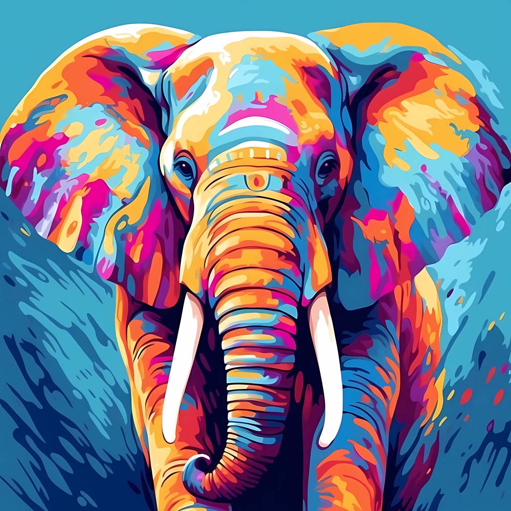 Multicolor elephant in blue tone cross stitch kit for beginners
