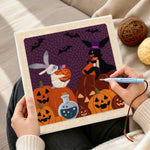 Creating handmade mummy bunny halloween punch needle artwork
