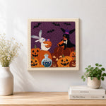 Finished mummy bunny halloween artwork displayed on a wall