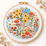 Mushroom and butterfly garden embroidery kit