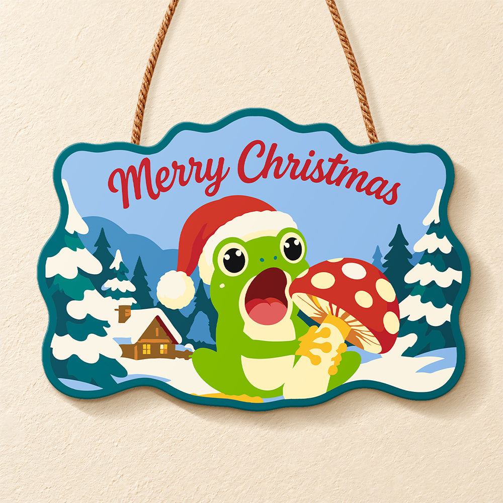 Mushroom and frog holiday paint by numbers door hanger finished design