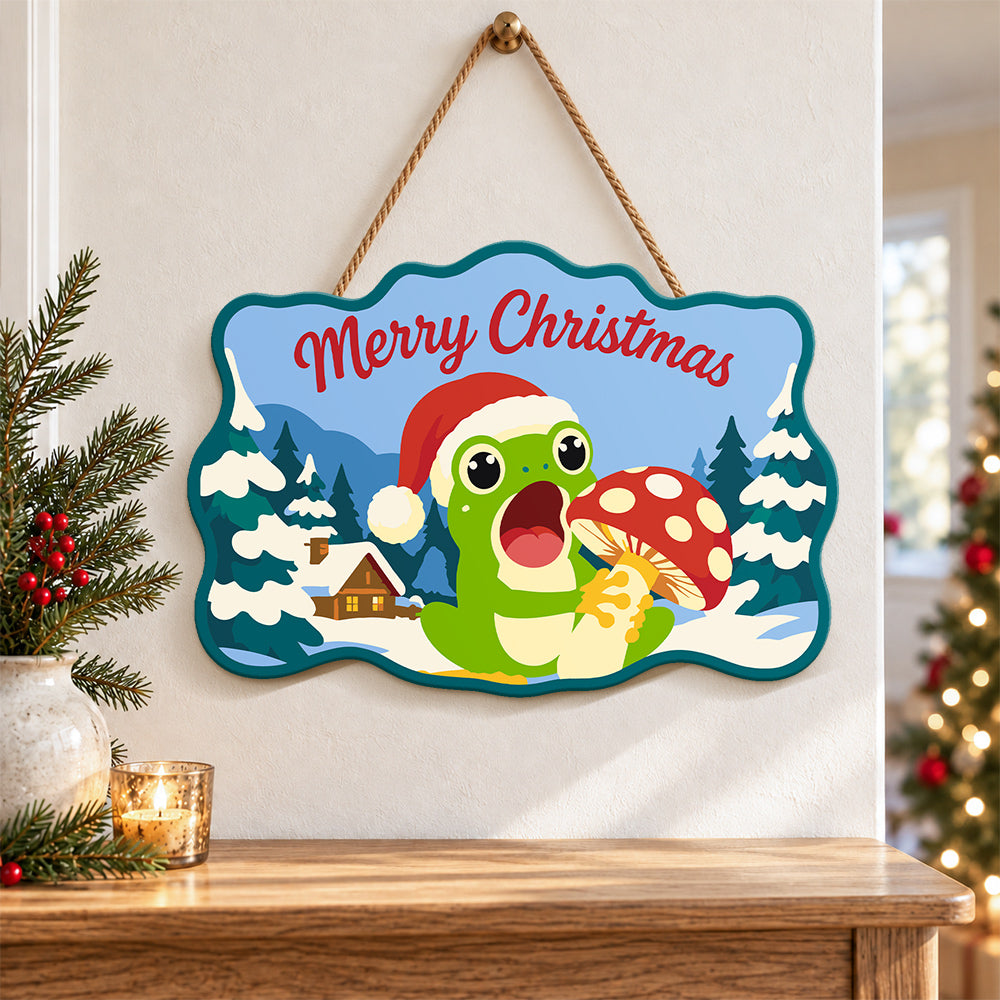 Mushroom and frog holiday paint by numbers door hanger as indoor wall decor