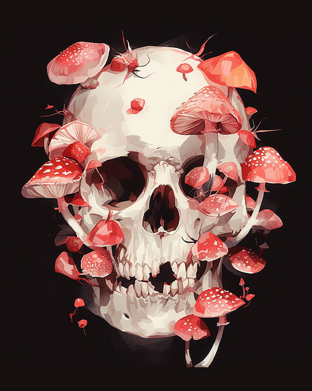 Mushroom covered skull cross stitch kit for beginners