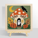 Mushroom fairy house with little ghost punch needle kit for beginners