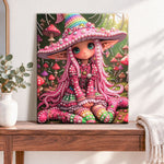 Finished mushroom forest elf pearl diamond painting artwork displayed as home decor