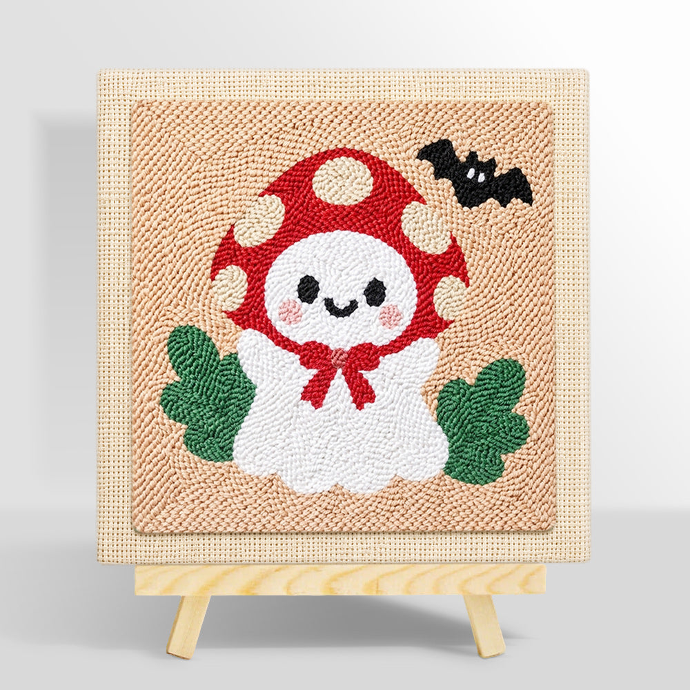 Mushroom hat little ghost punch needle kit for beginners