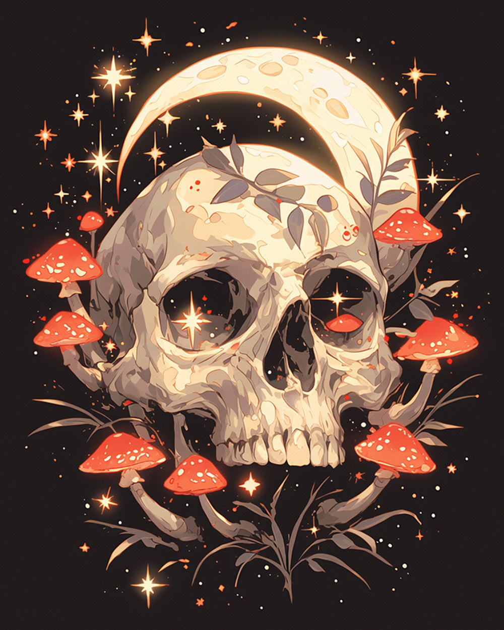 Mushroom moon skull art cross stitch kit for beginners