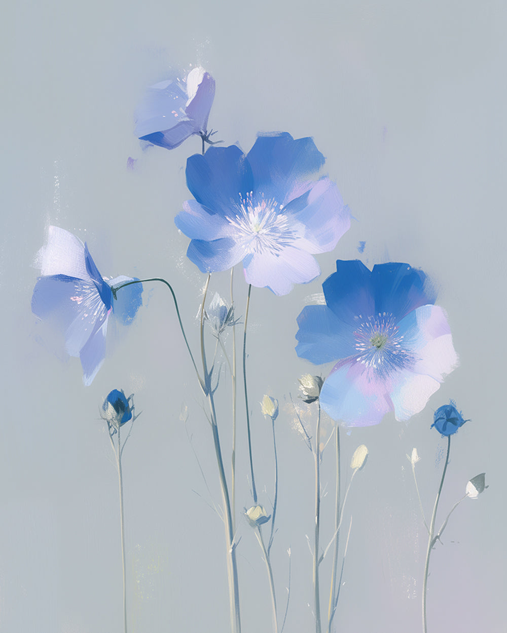 Muted blue poppies cross stitch kit for beginners