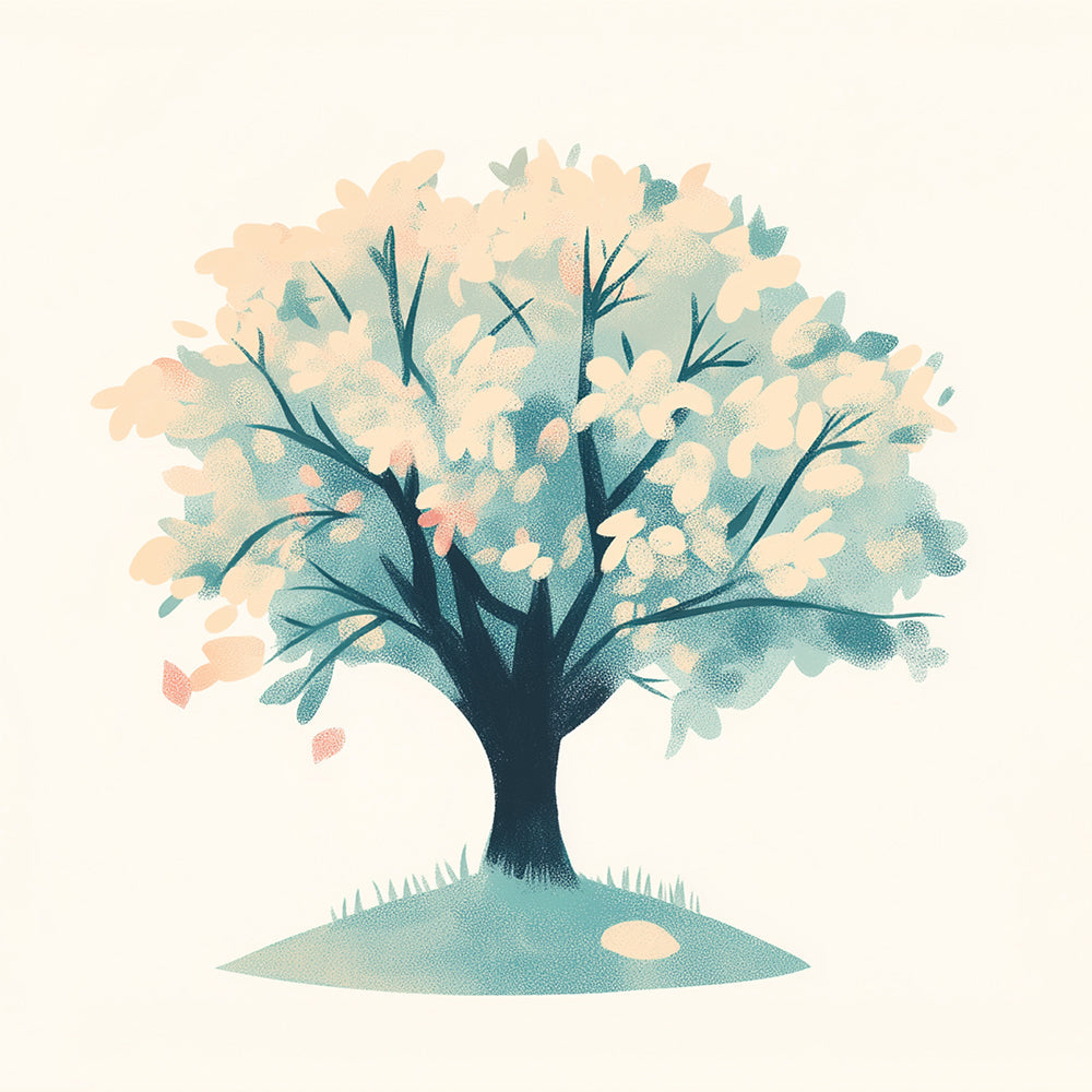 Muted teal spring tree cross stitch kit for beginners