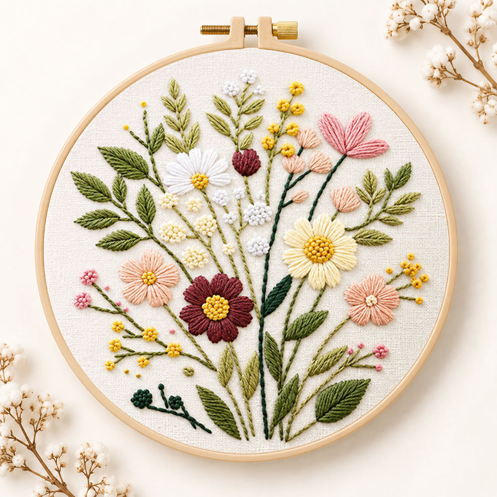 Muted tone bouquet embroidery kit
