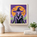 Finished mysterious halloween witch artwork displayed on a wall