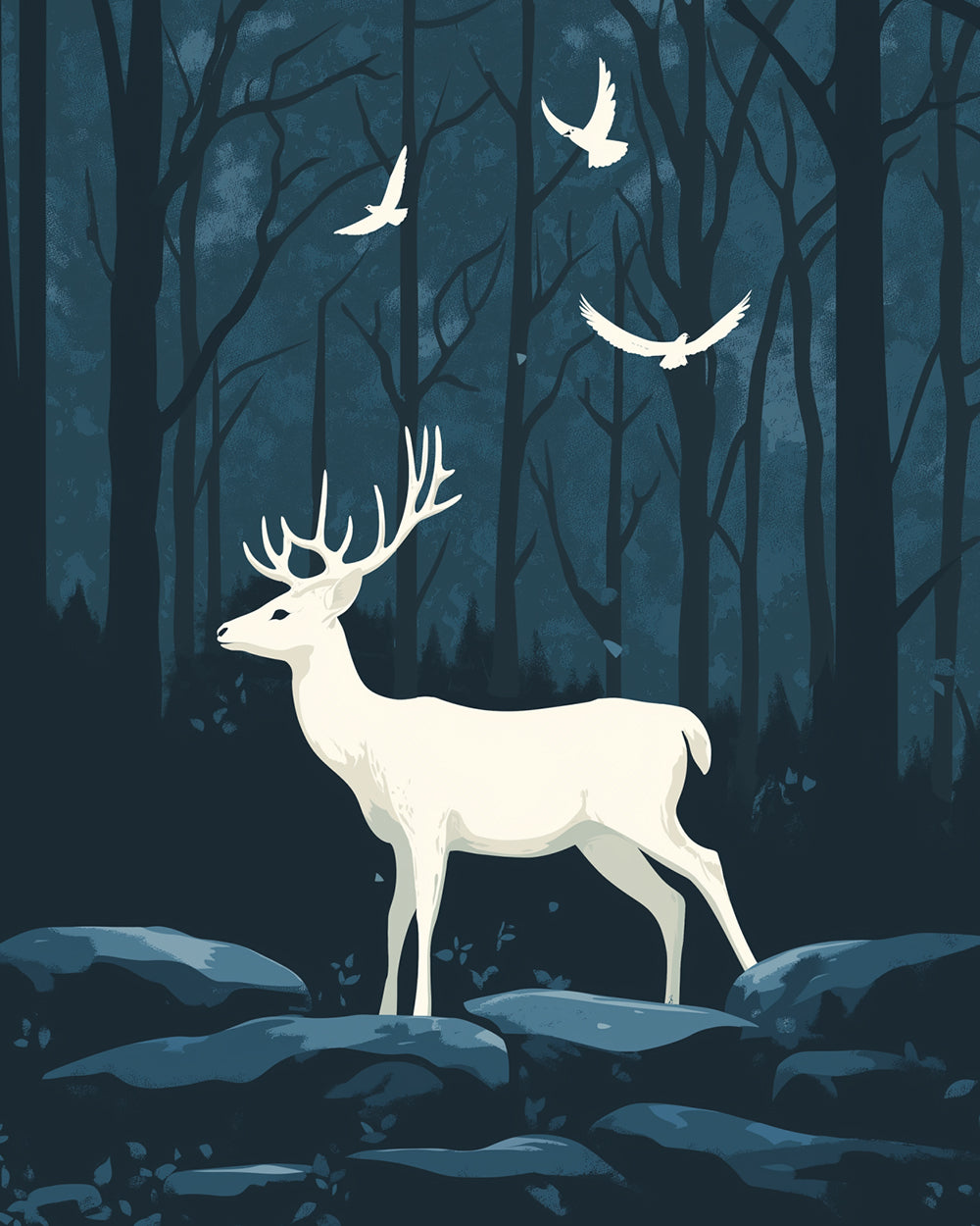 Mysterious white stag cross stitch kit for beginners