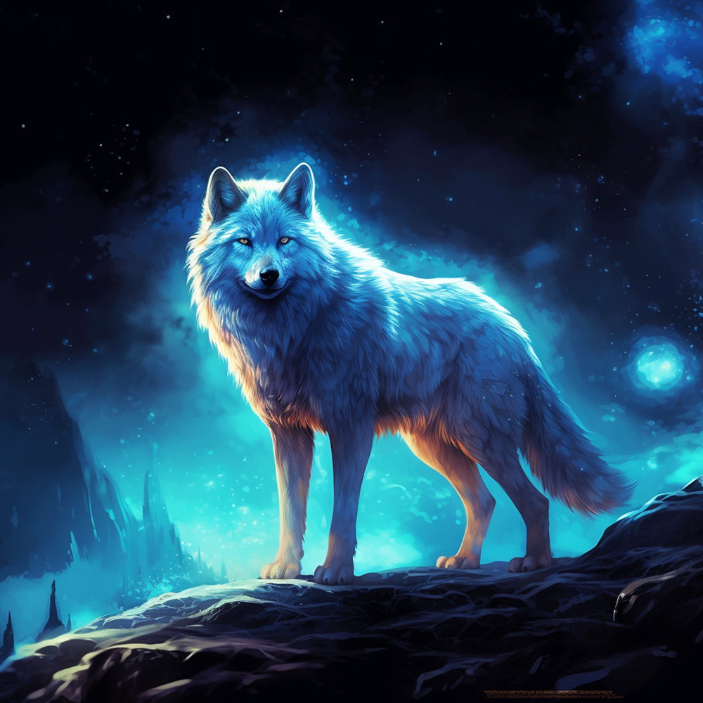 Mystic mountain white wolf cross stitch kit for beginners
