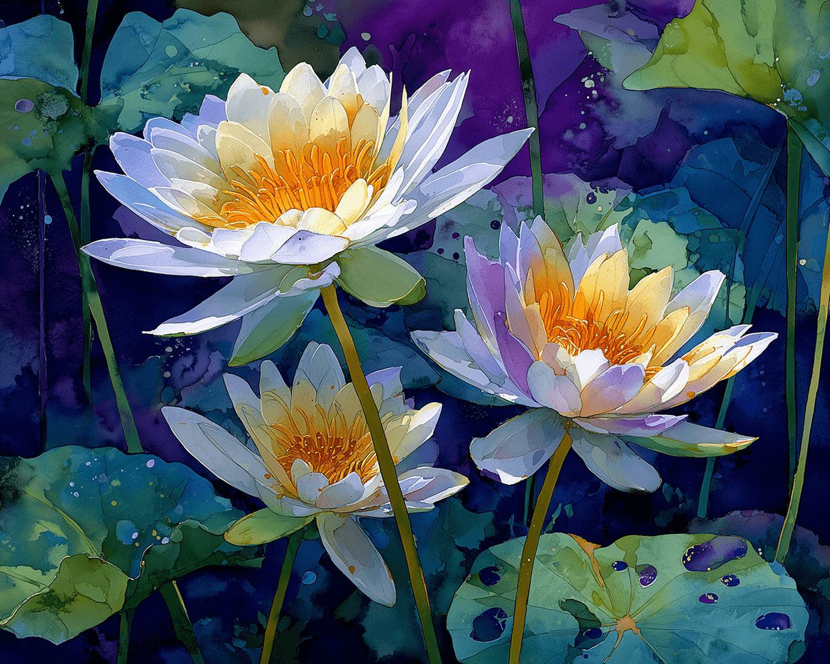 Mystic water lilies cross stitch kit for beginners