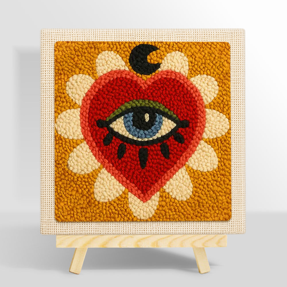 Mystical evil eye heart punch needle kit for beginners