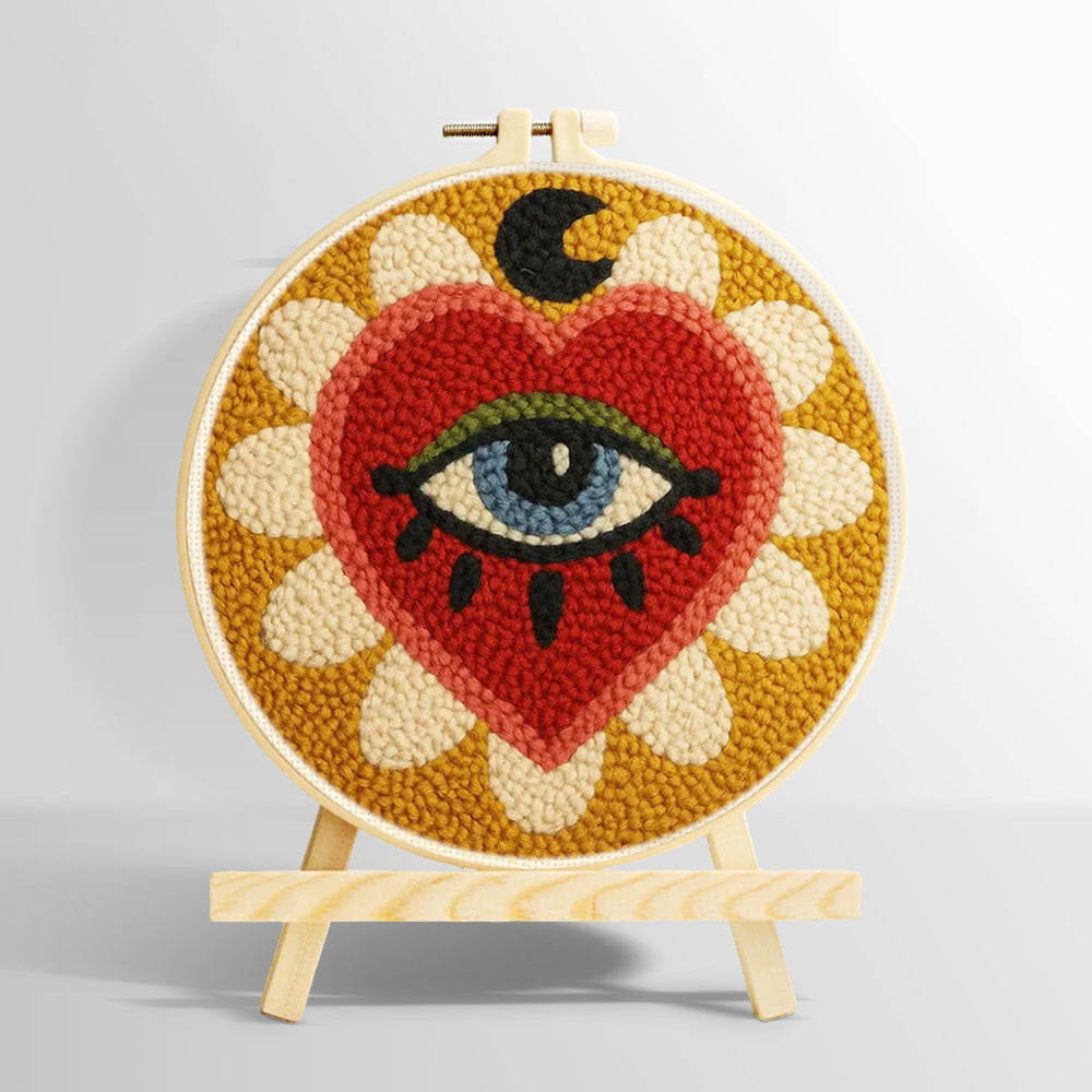 Mystical heart and evil eye sunburst punch needle kit for beginners