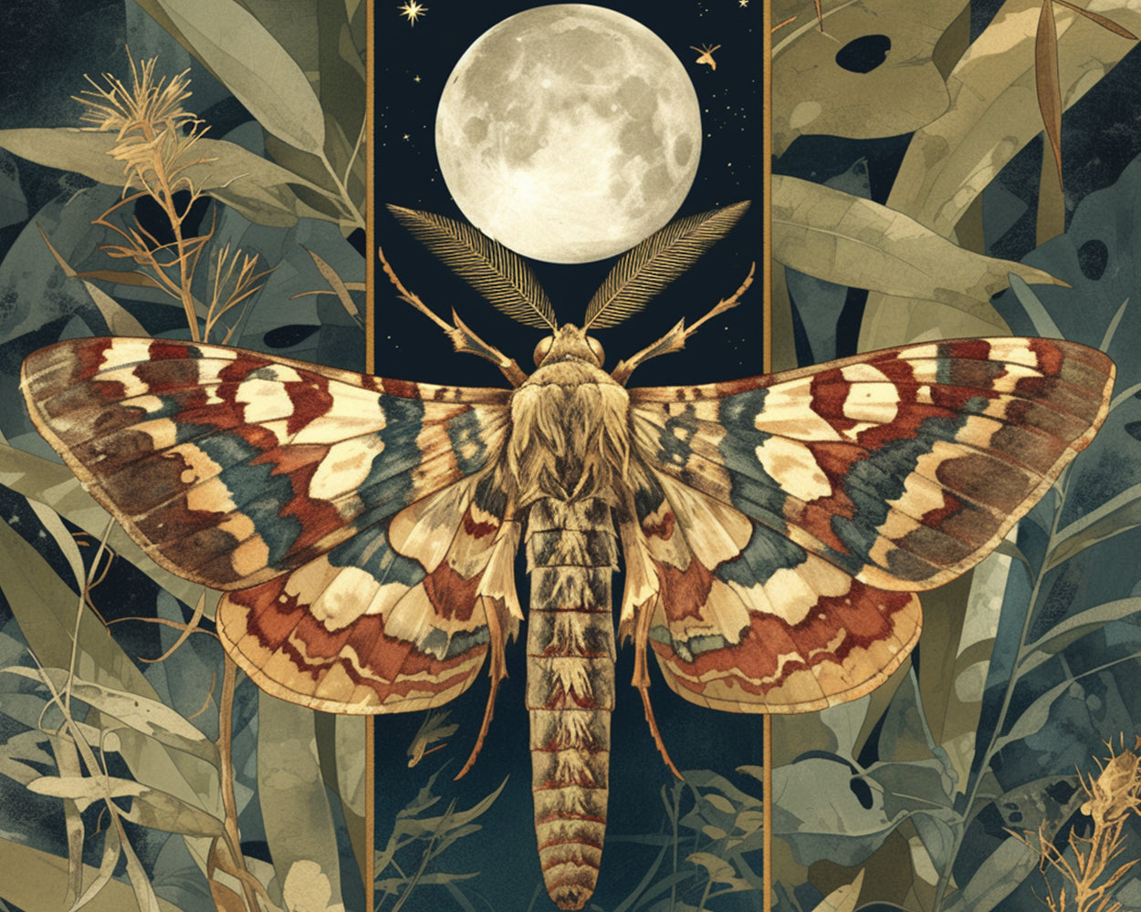 Mystical moth under the full moon cross stitch kit for beginners