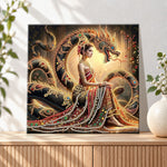 Finished mystical naga and maiden pearl diamond painting artwork displayed as holiday home decor