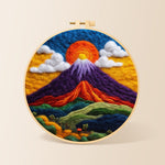 Mystical purple mountain needle felting kit for beginners with a round wooden frame