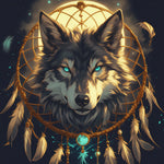 Mystical wolf with dreamcatcher cross stitch kit for beginners